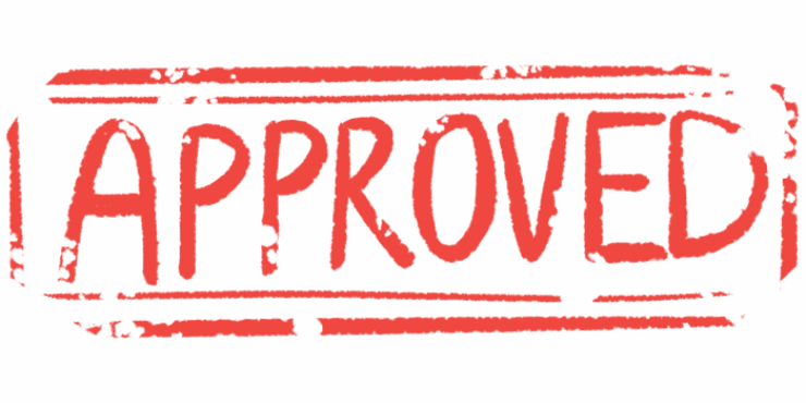 The word 'approved' is shown in rubber-stamped red capital letters.