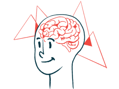 Geometric shapes around a drawing of a brain in a person's head denote brain activity.