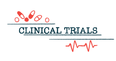 An illustration showing the words clinical trials, with oral meds above and a line graphic below.