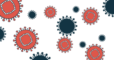 An illustration shows a close-up view of the hepatitis virus.