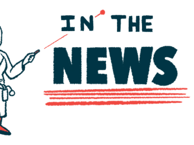 A clinician in a lab coat uses a laser pointer to highlight the words 'IN THE NEWS.'