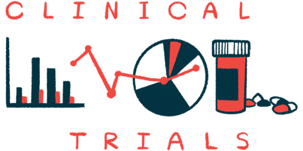 A bar graph, a pie chart and a bottle of oral prescription medication are sandwiched between the words "clinical" and "trials," shown in all capital letters.