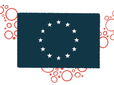 A black and white version of the European Union flag is seen against a backdrop of bubbles.