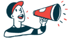 A boy shouts into a bullhorn in this illustration.