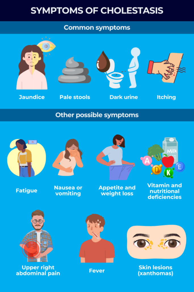 Infographic showing the symptoms of Cholestasis