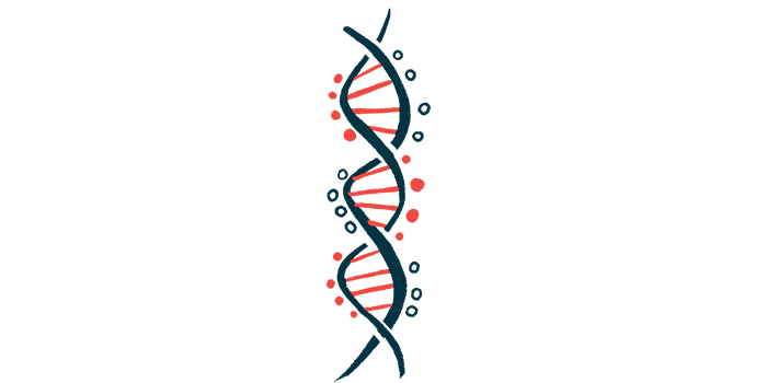 An illustration shows a strand of DNA.