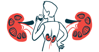 An illustration highlights the kidneys of a person who is seen from behind while drinking from a glass.