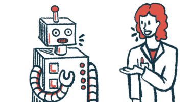 A researcher consults with a robot.