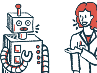 A researcher consults with a robot.