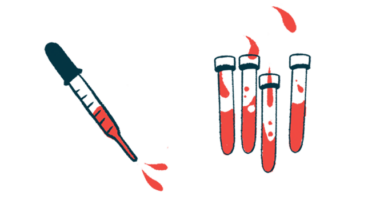 A dropper squirting red liquid is shown next to four vials of red liquid.