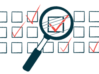A magnifying glass hovers over a sheet of boxes, some of which are checked.