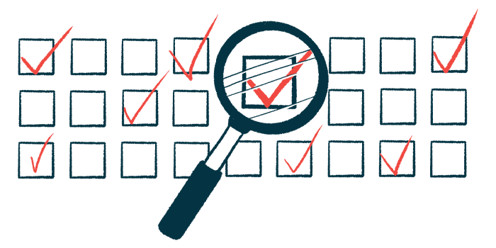 A magnifying glass hovers over a sheet of boxes, some of which are checked.