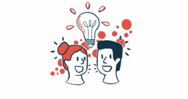 A giant light bulb suggesting new ideas is seen above the heads of two people.