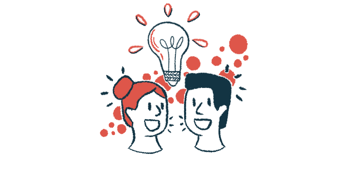 A giant light bulb suggesting new ideas is seen above the heads of two people.
