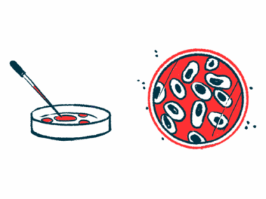 An illustration showing a laboratory dish and a close-up view of cells under a microscope.