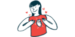 An illustration of a girl with her hands on her heart.