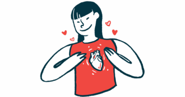 An illustration of a girl with her hands on her heart.
