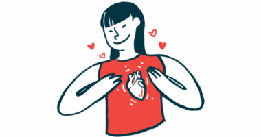 An illustration of a girl with her hands on her heart.