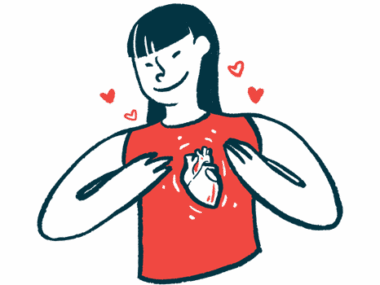 An illustration of a girl with her hands on her heart.