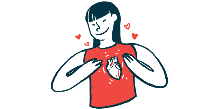 An illustration of a girl with her hands on her heart.
