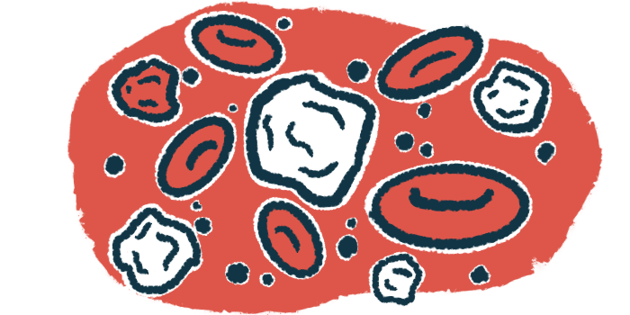 An illustration provides a close-up view of both white and red blood cells.