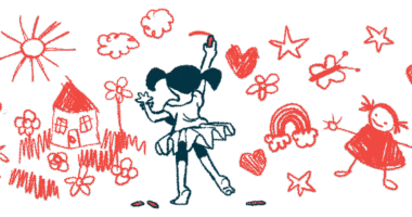 A child in pigtails and a tutu is seen drawing pictures on a wall.