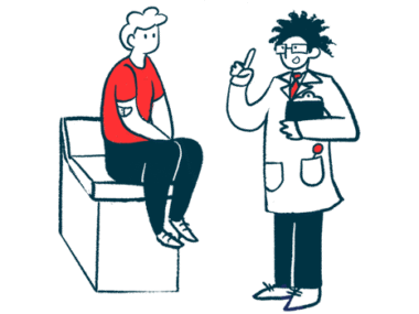 A doctor talks to a patient who is sitting on an exam table.