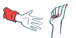 Two hands, one with the fingers outstretched, are shown.