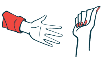 Two hands, one with the fingers outstretched, are shown.