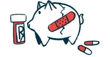 A bandage is seen over a large crack in a pig-shaped bank pictured alongside a prescription medicine bottle.